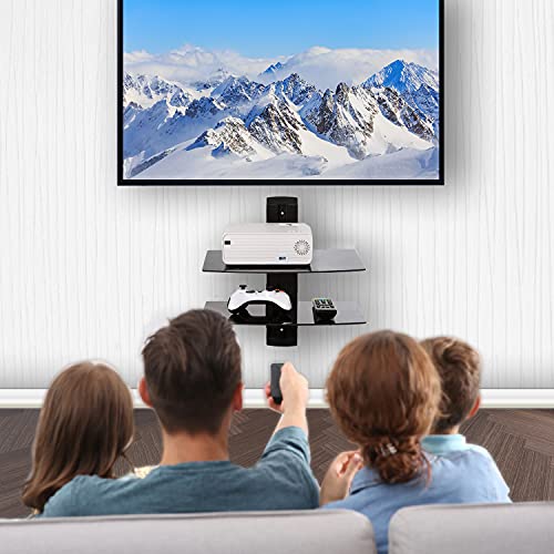 WALI Floating Entertainment Center Shelves, Holds Up to 17.6lbs, TV Shelf with Strengthened Tempered Glasses for DVD Players, Cable Boxes, Games Consoles, TV Accessories (CS202B), 2 Shelf, Black - Image 2