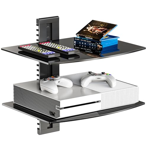 WALI Floating Entertainment Center Shelves, Holds Up to 17.6lbs, TV Shelf with Strengthened Tempered Glasses for DVD Players, Cable Boxes, Games Consoles, TV Accessories (CS202B), 2 Shelf, Black - Image 1