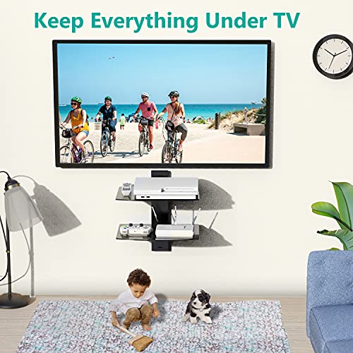 WALI Floating Entertainment Center Shelves, Holds Up to 17.6lbs, TV Shelf with Strengthened Tempered Glasses for DVD Players, Cable Boxes, Games Consoles, TV Accessories (CS202B), 2 Shelf, Black - Image 4