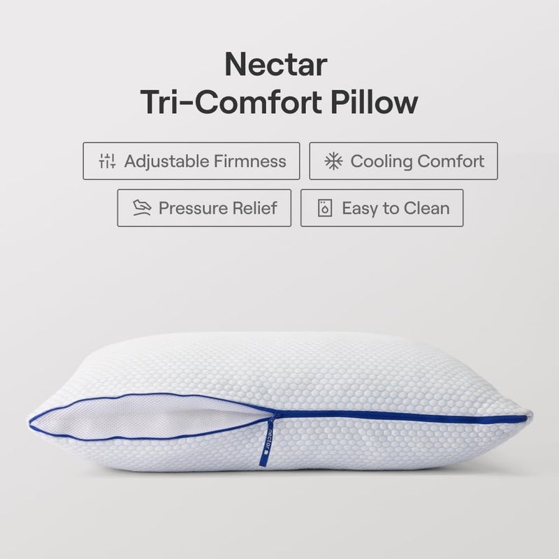 Nectar Tri-Comfort Cooling Pillow - Adjustable Firmness & Support - Cooling Cover - Pressure Relief - Helps Reduce Neck Pain - Premium Memory Foam & Microfiber Down Alternative - Image 2