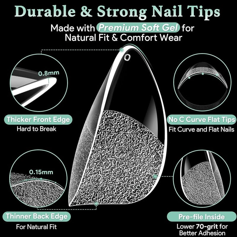 LEYKOSH Extra Short Almond Nail Tips - 216pcs Soft Gel Full Cover Fake Nails, 70-Grit Pre-Sanded Matte Clear Press on Nails for Extension, DIY Home Manicure with 12 Sizes - Image 4