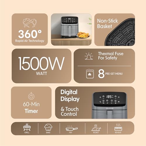Cellecor Aurifry Digital Air Fryer 4.5L | 1500W | 360° Rapid Air Circulation | Up to 90% Less Oil | 8 Preset Modes | Touch Control & Digital Display | Non-Stick Basket | Auto Shut-Off | 2 Yrs Warranty - Image 5