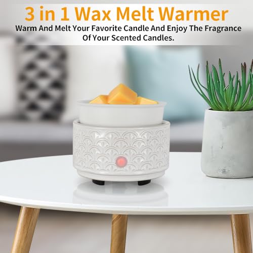 kobodon Ceramic Wax Melt Warmer - 3-in-1Electric Wax Warmer-Fragrance Candle Burner for Scented Wax Tarts and Essential Oils - Wax Melts as Gifts for Moms Grandma Women Girls（White-Gray） - Image 3