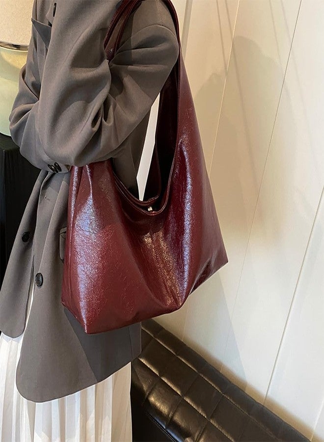 JOLILUNA حقيبة يد كبيرة من جوليلونا باللون العنابي للنساء، حقيبة كتف جلدية واسعة للنساء، لون عنابي - Image 3