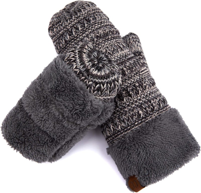 Cc Women Thick Faux Fur - Sherpa Fleece Lined Warm Winter Mittens - Image 3