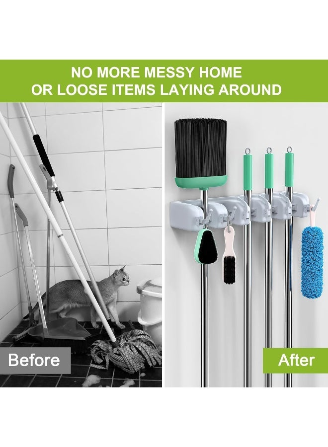 MOMENT Broom Holder Wall Mounted - Mop And Broom Hanger Holder - Garage Storage Rack & Garden Tool Organizer - 5 Position 6 Hooks For Home, Kitchen, Garden, Tools, Garage - Image 4