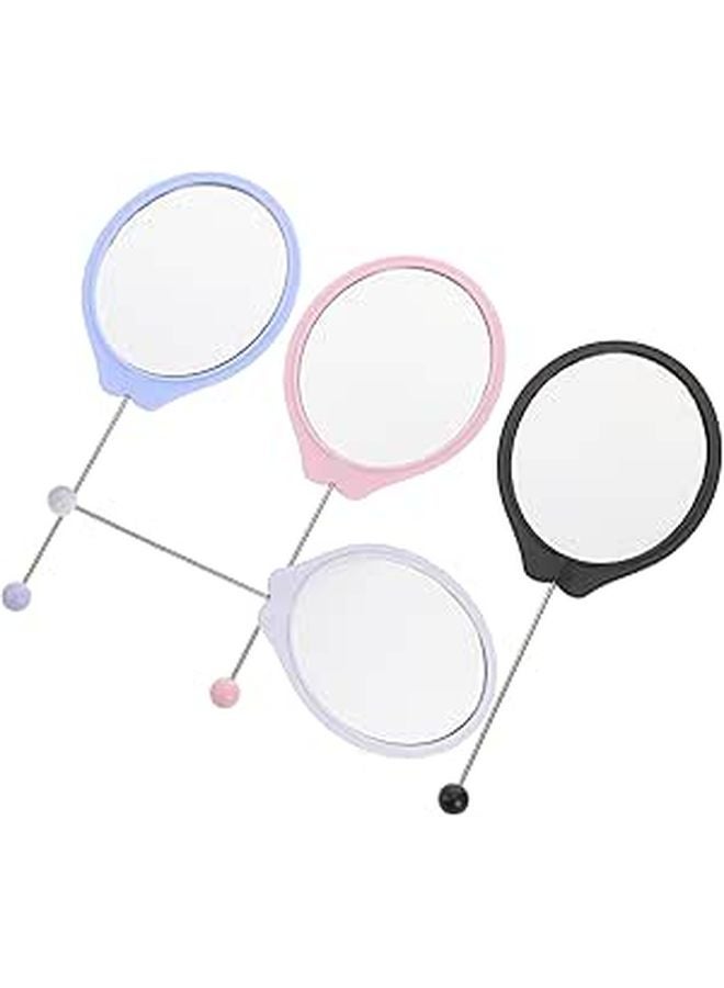 4Pcs Small Oval Beaded Handheld Makeup Mirrors In Black White Light Blue Light Pink - Image 1