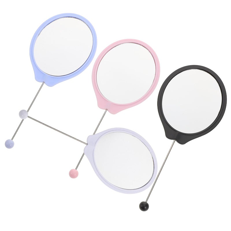 4Pcs Small Oval Beaded Handheld Makeup Mirrors In Black White Light Blue Light Pink - Image 2