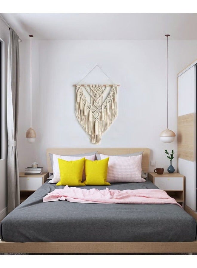 SHABILI Bohemian Wall Hanging Tapestries Decor in Beige Nylon Woven Macrame Style with Wooden Rod for Home Decoration and Wall Art in Nursery Bedroom Living Room or Apartment Accent Wall  - Image 2