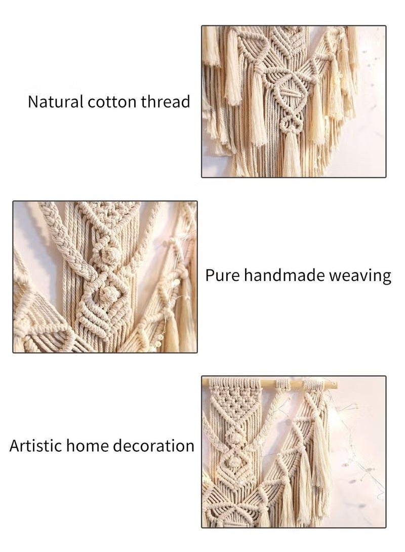 SHABILI Bohemian Wall Hanging Tapestries Decor in Beige Nylon Woven Macrame Style with Wooden Rod for Home Decoration and Wall Art in Nursery Bedroom Living Room or Apartment Accent Wall  - Image 3