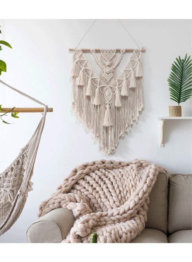 SHABILI Bohemian Wall Hanging Tapestries Decor in Beige Nylon Woven Macrame Style with Wooden Rod for Home Decoration and Wall Art in Nursery Bedroom Living Room or Apartment Accent Wall  - Image 4