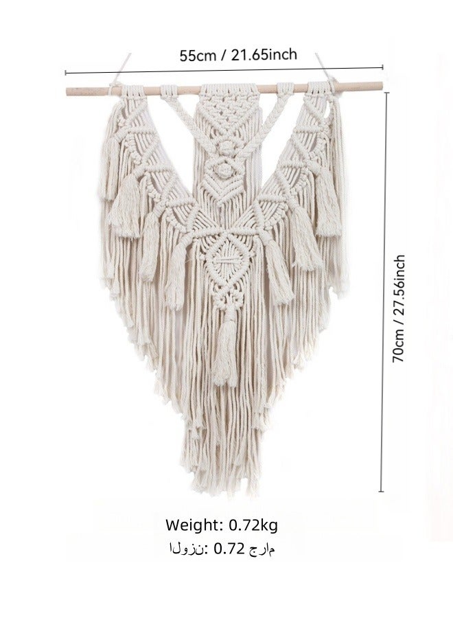 SHABILI Bohemian Wall Hanging Tapestries Decor in Beige Nylon Woven Macrame Style with Wooden Rod for Home Decoration and Wall Art in Nursery Bedroom Living Room or Apartment Accent Wall  - Image 5
