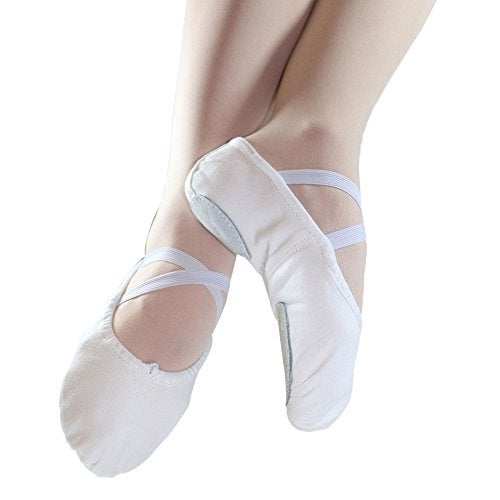 Danzcue Adult Canvas/Leather Ballet Shoes Split Sole Ballet Slippers for Women Dance Shoes, White, 10.5M - Image 2