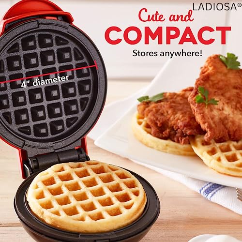 Ladiosa® Waffle Maker, Electric Waffle Iron, Mini Waffles Maker Machine For Home, Red - 350 Watts - Image 2