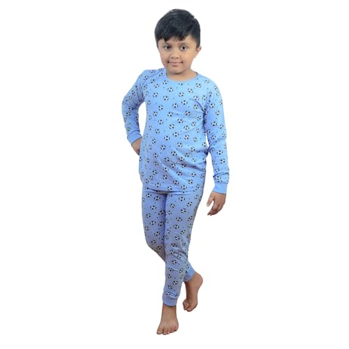 Hestia|H.Nsg.7|Kids Night Suit|Cotton|Night Dress Full Pant Full Sleeves Pajama Set Tshirt|Antirash Fabric|Pyjama Tshirts For Boys|Sleepwear|All Over Football Printed|Blue|2-4Yrs|Set Of 1,2 -4 Years - Image 1