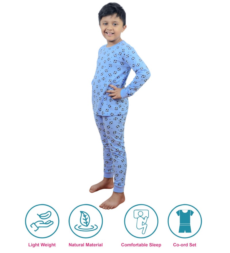 Hestia|H.Nsg.7|Kids Night Suit|Cotton|Night Dress Full Pant Full Sleeves Pajama Set Tshirt|Antirash Fabric|Pyjama Tshirts For Boys|Sleepwear|All Over Football Printed|Blue|2-4Yrs|Set Of 1,2 -4 Years - Image 4