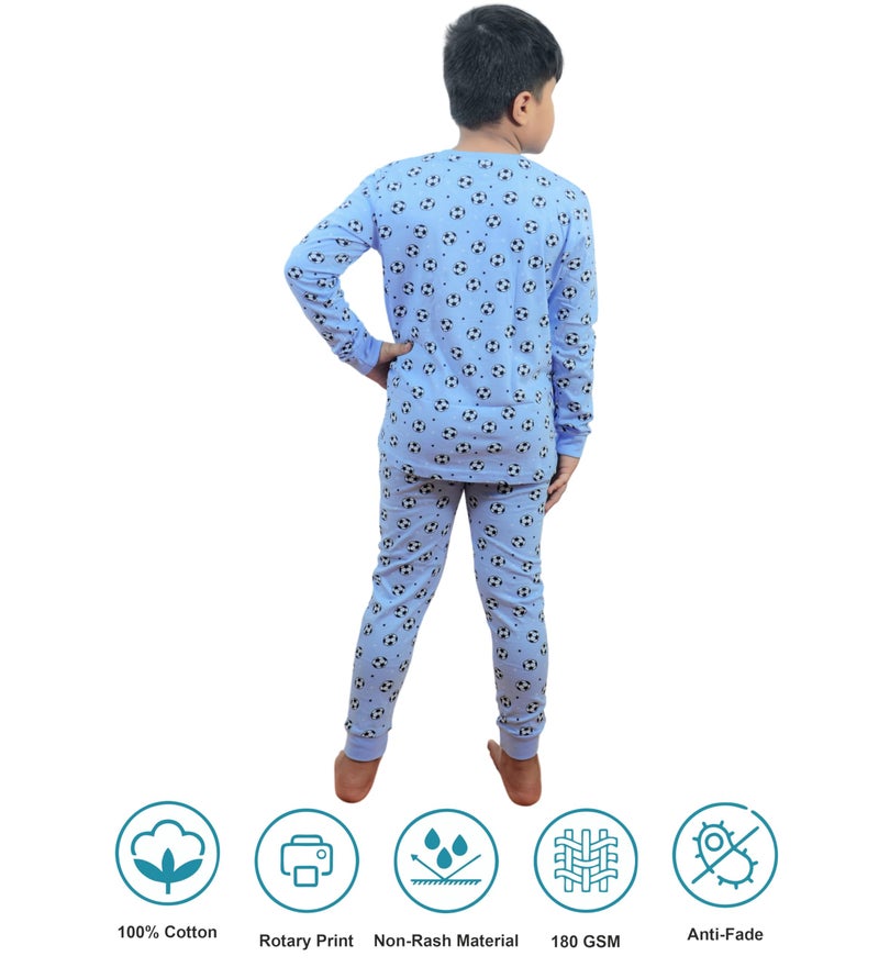 Hestia|H.Nsg.7|Kids Night Suit|Cotton|Night Dress Full Pant Full Sleeves Pajama Set Tshirt|Antirash Fabric|Pyjama Tshirts For Boys|Sleepwear|All Over Football Printed|Blue|2-4Yrs|Set Of 1,2 -4 Years - Image 5