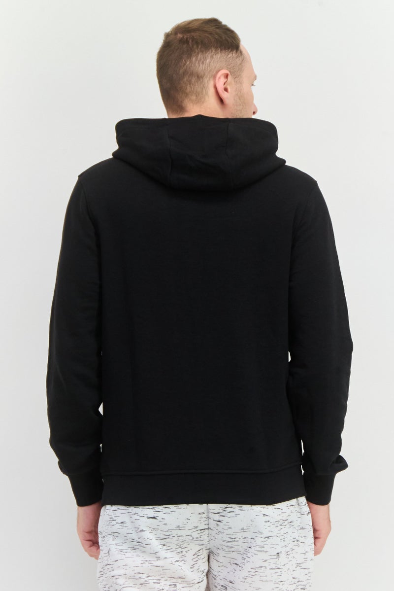 CROSSHATCH سويت شيرت رجالي بغطاء رأس وشعار مطرز بأكمام طويلة، أسود - Image 3