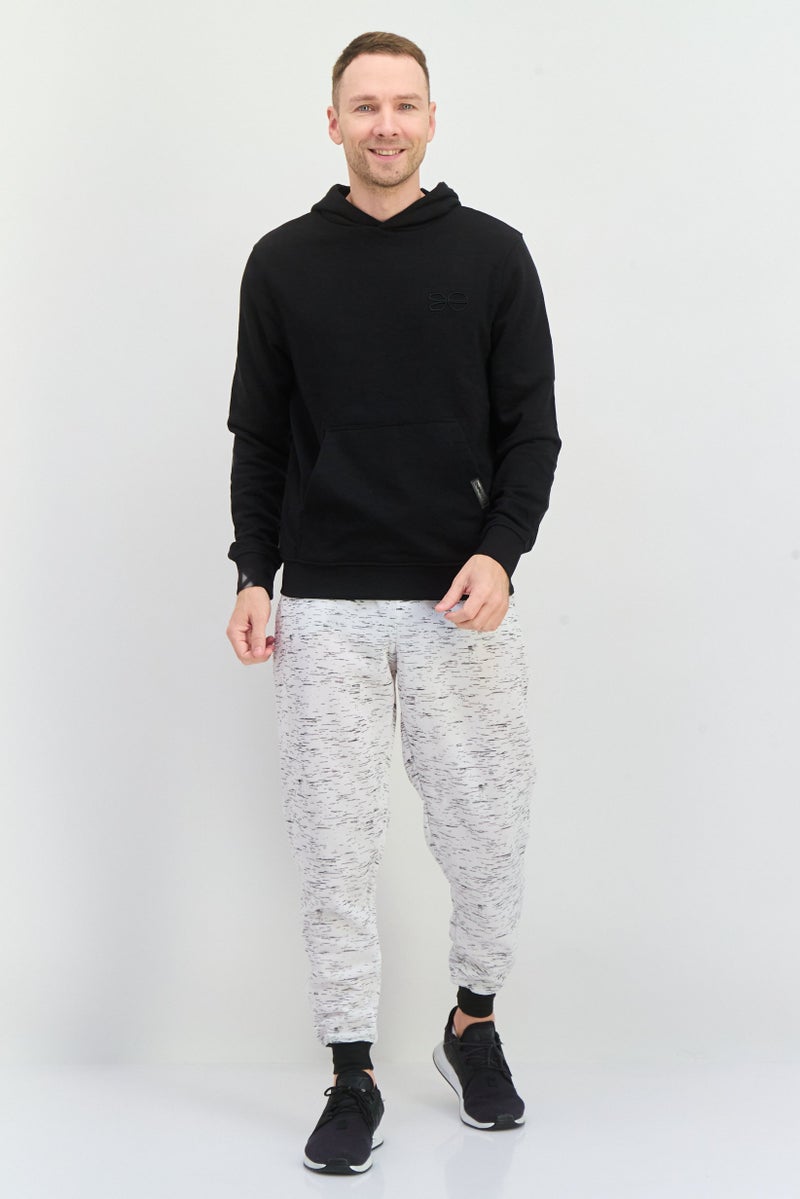 CROSSHATCH سويت شيرت رجالي بغطاء رأس وشعار مطرز بأكمام طويلة، أسود - Image 2