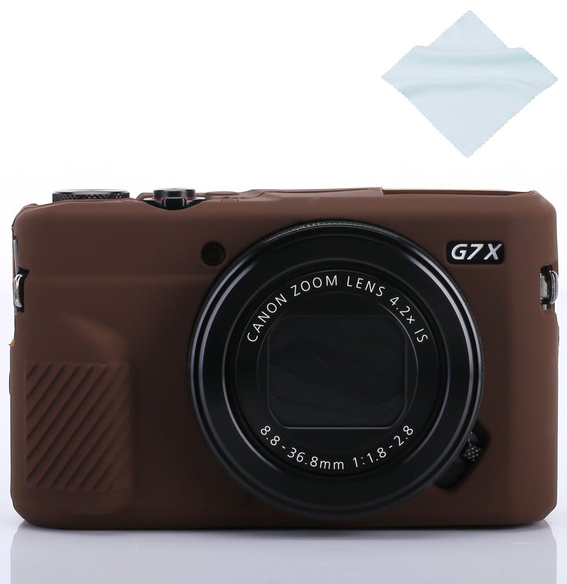 Yisau حافظة سيليكون لكاميرا Yisau G7X / G7X Mark II، رقيقة للغاية وخفيفة الوزن، غلاف ناعم من المطاط السيليكوني لكاميرا Canon PowerShot G7X / G7X Mark II مع قطعة قماش ميكروفايبر - بني - Image 1
