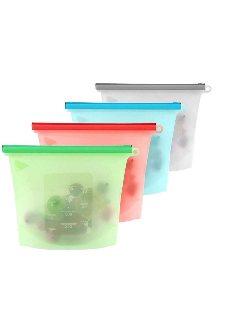 Rosaline Rosaline | Silicone Reusable Food Storage Containers Bags | Pack of 4 | 1000ML | Assorted Color | Dimension : 8.5 in X 7 in X 2 in | Modular Kitchen Storage Organizer, Preservation Leakproof Ziplock Bag For Food, Snack, Vegetable, Meat for Fridge and Microwave  - Image 1