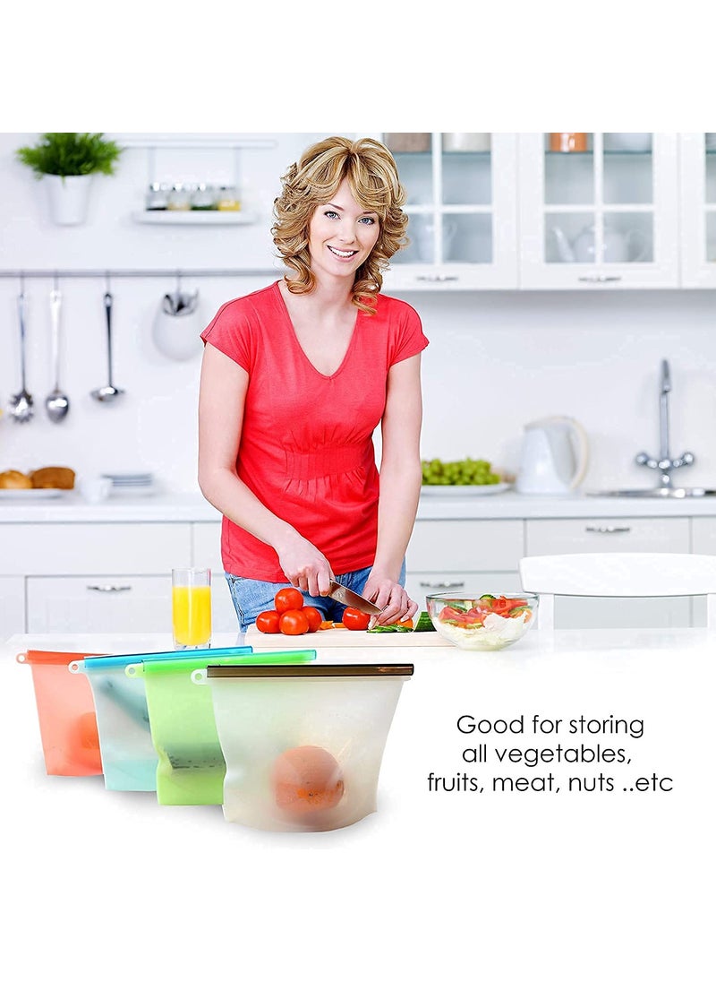 Rosaline Rosaline | Silicone Reusable Food Storage Containers Bags | Pack of 4 | 1000ML | Assorted Color | Dimension : 8.5 in X 7 in X 2 in | Modular Kitchen Storage Organizer, Preservation Leakproof Ziplock Bag For Food, Snack, Vegetable, Meat for Fridge and Microwave  - Image 4