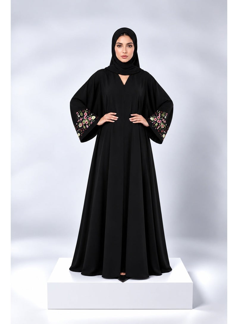 Ophelia Miracle Abaya for Women - Elegant Black with Floral Embroidery - Image 1