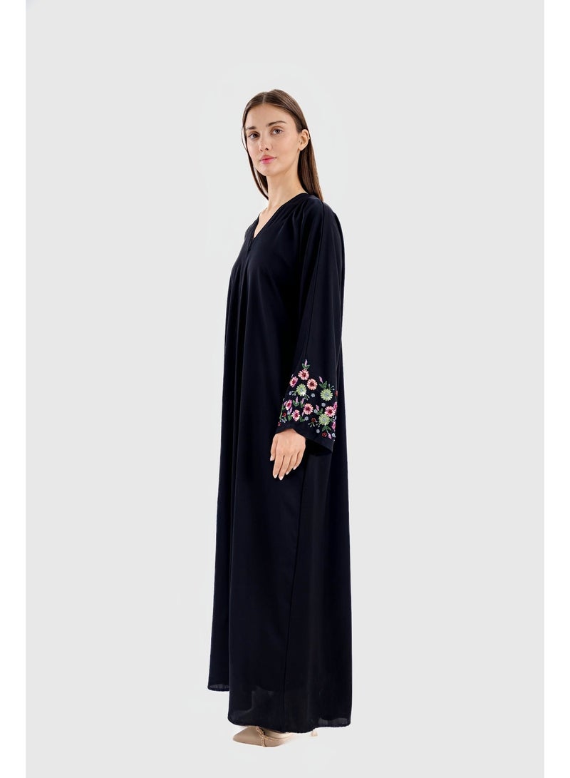 Ophelia Miracle Abaya for Women - Elegant Black with Floral Embroidery - Image 3