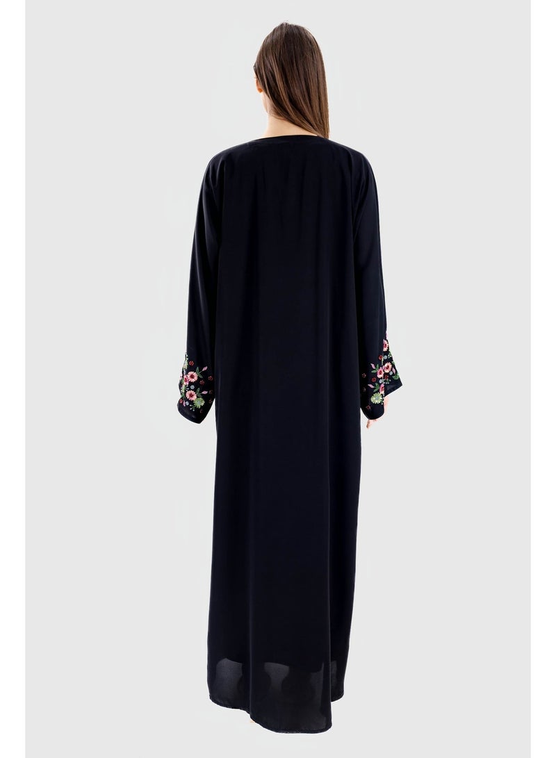 Ophelia Miracle Abaya for Women - Elegant Black with Floral Embroidery - Image 5