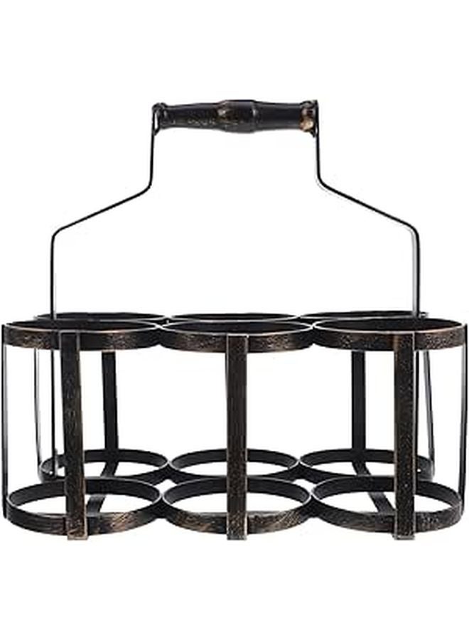 Vintage Iron 6 Bottle Carrier Basket With Handle For Beer Wine Bar Picnic - Image 1
