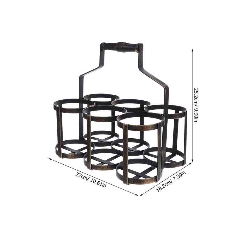 Vintage Iron 6 Bottle Carrier Basket With Handle For Beer Wine Bar Picnic - Image 2
