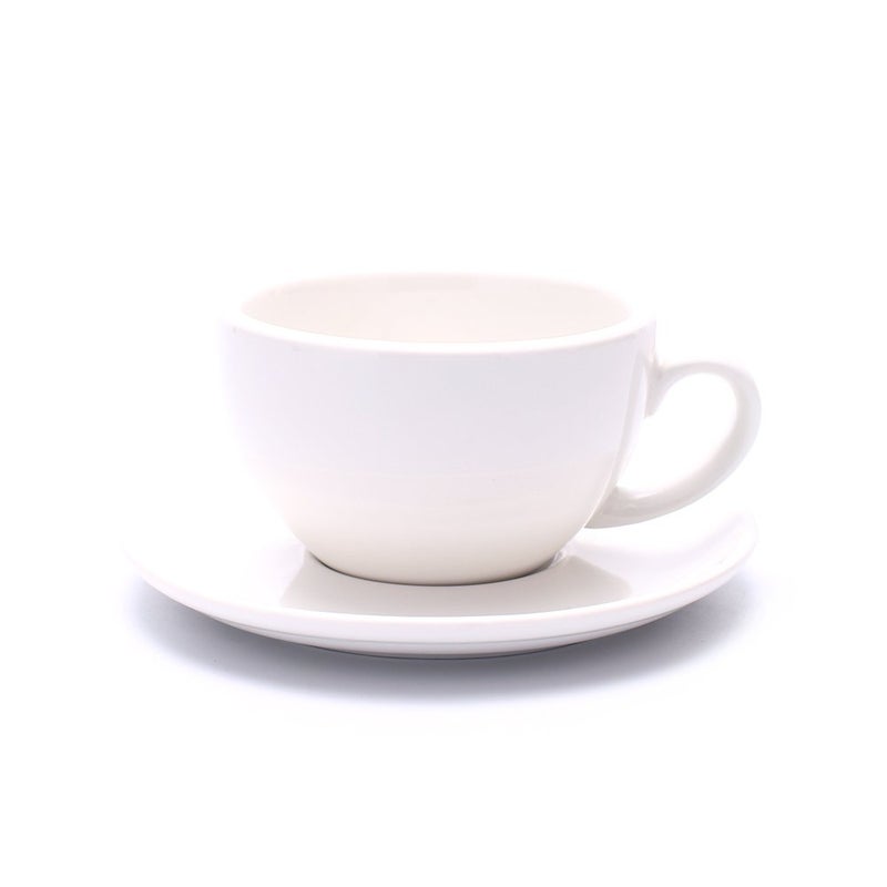 Coffeezone Latte Art Ceramic Cup and Saucer Cappuccino Fine Porcelain Mate for Coffee Shop and Barista Glossy White 105 oz