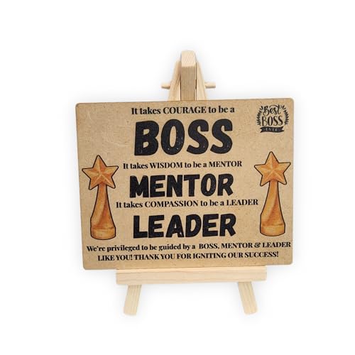 tinydabba Wooden Desk Plaque with Easel – BOSS MENTOR LEADER Gift Plaque (4×5 Inches) – Thank You Appreciation Gift for Managers, Coaches, and Team Leaders - Image 1