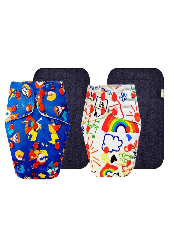 حفاضات قماشية فاخرة من دمبلدو مع حشوة سوداء (عبوة من قطعتين) | ملائمة تمامًا | قابلة لإعادة الاستخدام والغسل | سريعة الجفاف | مثالية لفصل الصيف الهندي | من 3 أشهر إلى 3 سنوات | مناسبة للجنسين - Image 1