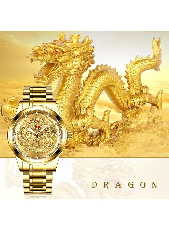 KASTWAVE Men Stainless Steel Quartz Wristwatch With Engraved Dragon Dial Analog Display Luminous Hands Stylish And Durable Timepiece For Everyday Wear - Image 4