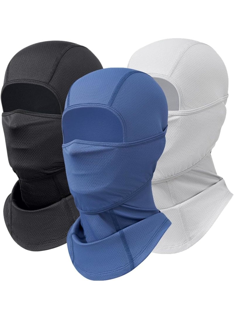 SOLARAE Ski Mask Balaclava Face Masks, 3 Pcs Sun Protection Balaclavas, Universal Size Windproof Full Head Mask, Breathable Elastic Fit, Full Head Cover with Moveable Face Mask, Black, White, Blue - Image 1