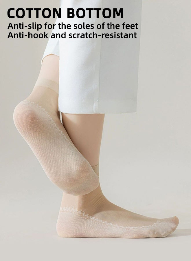12 زوجًا من جوارب الكاحل الشفافة، جوارب الكاحل ذات النعال القطنية، جوارب فولاذية مضادة للتشابك وتوقف الكعب، جوارب غير قابلة للانزلاق ذات النعال القطنية للنساء والفتيات، بيج - Image 3
