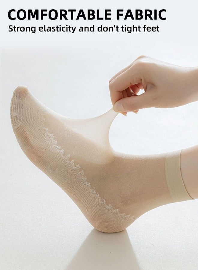 12 زوجًا من جوارب الكاحل الشفافة، جوارب الكاحل ذات النعال القطنية، جوارب فولاذية مضادة للتشابك وتوقف الكعب، جوارب غير قابلة للانزلاق ذات النعال القطنية للنساء والفتيات، بيج - Image 2