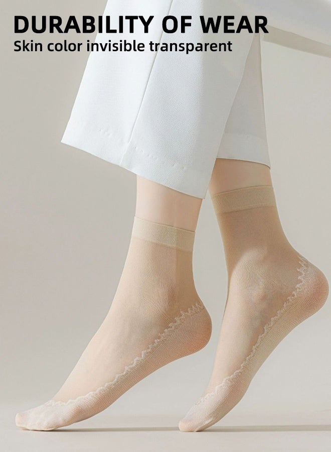 12 زوجًا من جوارب الكاحل الشفافة، جوارب الكاحل ذات النعال القطنية، جوارب فولاذية مضادة للتشابك وتوقف الكعب، جوارب غير قابلة للانزلاق ذات النعال القطنية للنساء والفتيات، بيج - Image 4