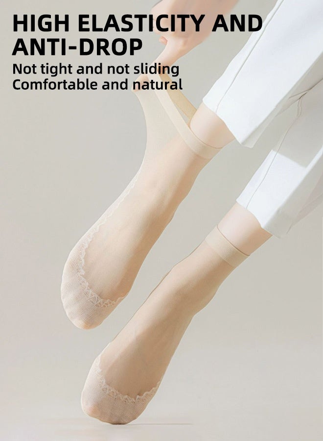 12 زوجًا من جوارب الكاحل الشفافة، جوارب الكاحل ذات النعال القطنية، جوارب فولاذية مضادة للتشابك وتوقف الكعب، جوارب غير قابلة للانزلاق ذات النعال القطنية للنساء والفتيات، بيج - Image 5