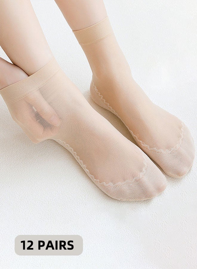 12 زوجًا من جوارب الكاحل الشفافة، جوارب الكاحل ذات النعال القطنية، جوارب فولاذية مضادة للتشابك وتوقف الكعب، جوارب غير قابلة للانزلاق ذات النعال القطنية للنساء والفتيات، بيج - Image 1