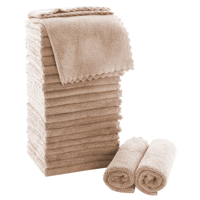 MOONQUEEN Ultra Soft Premium Washcloths Set - 12 x 12 inches - 24 Pack - Quick Drying - Highly Absorbent Coral Velvet Bathroom Wash Clothes - Use as Bath, Spa, Facial, Fingertip Towel (Brown) - Image 1