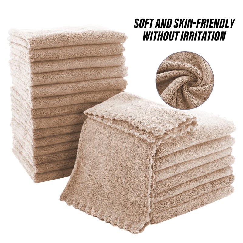 MOONQUEEN Ultra Soft Premium Washcloths Set - 12 x 12 inches - 24 Pack - Quick Drying - Highly Absorbent Coral Velvet Bathroom Wash Clothes - Use as Bath, Spa, Facial, Fingertip Towel (Brown) - Image 4