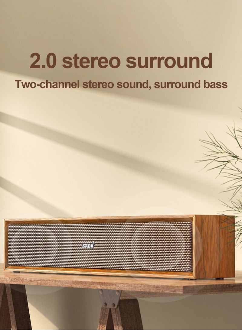 مكبر صوت كمبيوتر عالمي، مكبر صوت خشبي للطاولة المنزلية مع صوت محيطي ومنخفض التردد، يدعم البلوتوث اللاسلكي، السلكي 2.0 الوسائط المتعددة، والتوصيل عبر USB.لة المنزلية، مكبر صوت منخفض التردد للكمبيوتر، دعم مكبرات الصوت السلكية 2.0 متعددة الوسائط. - Image 3