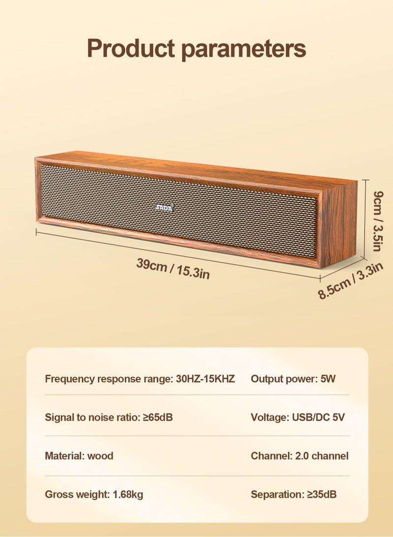 مكبر صوت كمبيوتر عالمي، مكبر صوت خشبي للطاولة المنزلية مع صوت محيطي ومنخفض التردد، يدعم البلوتوث اللاسلكي، السلكي 2.0 الوسائط المتعددة، والتوصيل عبر USB.لة المنزلية، مكبر صوت منخفض التردد للكمبيوتر، دعم مكبرات الصوت السلكية 2.0 متعددة الوسائط. - Image 4