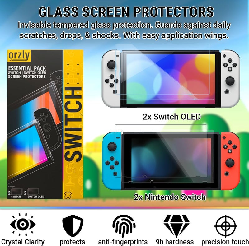 Orzly Switch Accessories Bundle - Geek Pack for Nintendo Switch: Case & Screen Protector, Joycon Grips & Racing Wheels, Switch Controller Charge Dock, Comfort Grip Case & More - JetBlack - Image 5