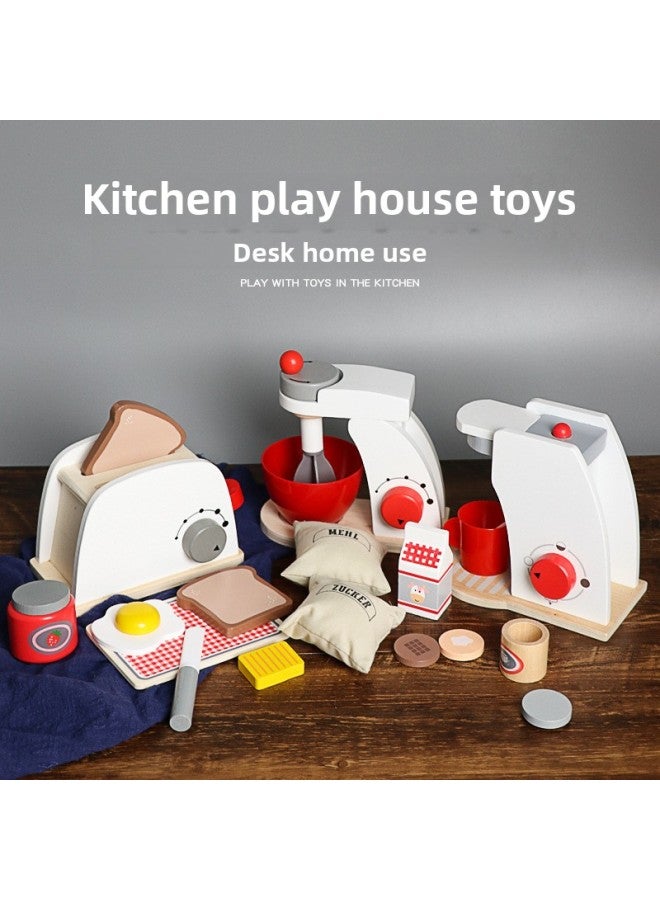Children's Play Kitchen Toy Set Wooden Girls Tableware Cooking Rice Bread Machine Ice Cream Toy-Color:White Coffee Machine - Image 2