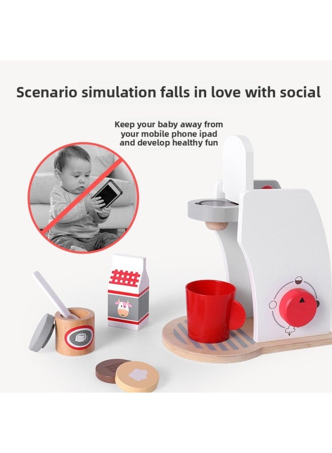 Children's Play Kitchen Toy Set Wooden Girls Tableware Cooking Rice Bread Machine Ice Cream Toy-Color:White Coffee Machine - Image 3