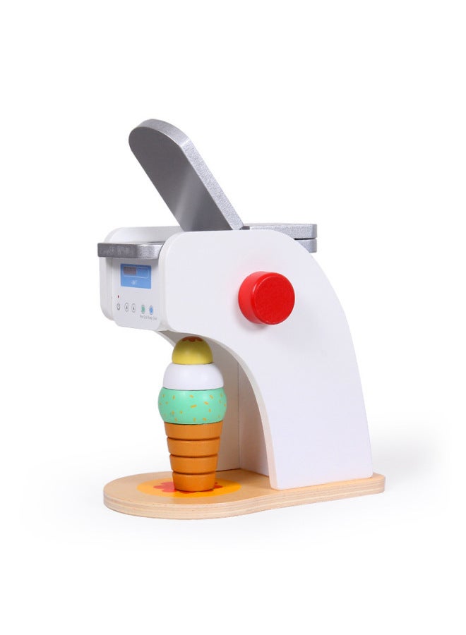 Children's Play Kitchen Toy Set Wooden Girls Tableware Cooking Rice Bread Machine Ice Cream Toy-Color:White Coffee Machine - Image 5