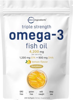 Micro Ingredients Triple Strength EPA 1200 mg and DHA 900 mg Omega-3 Fish Oil Supplement 4200 mg Per Serving, 240 Softgels  - Image 1